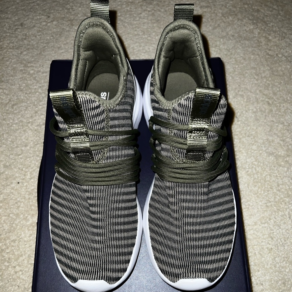 Army Green Adidas Slip on Sneakers